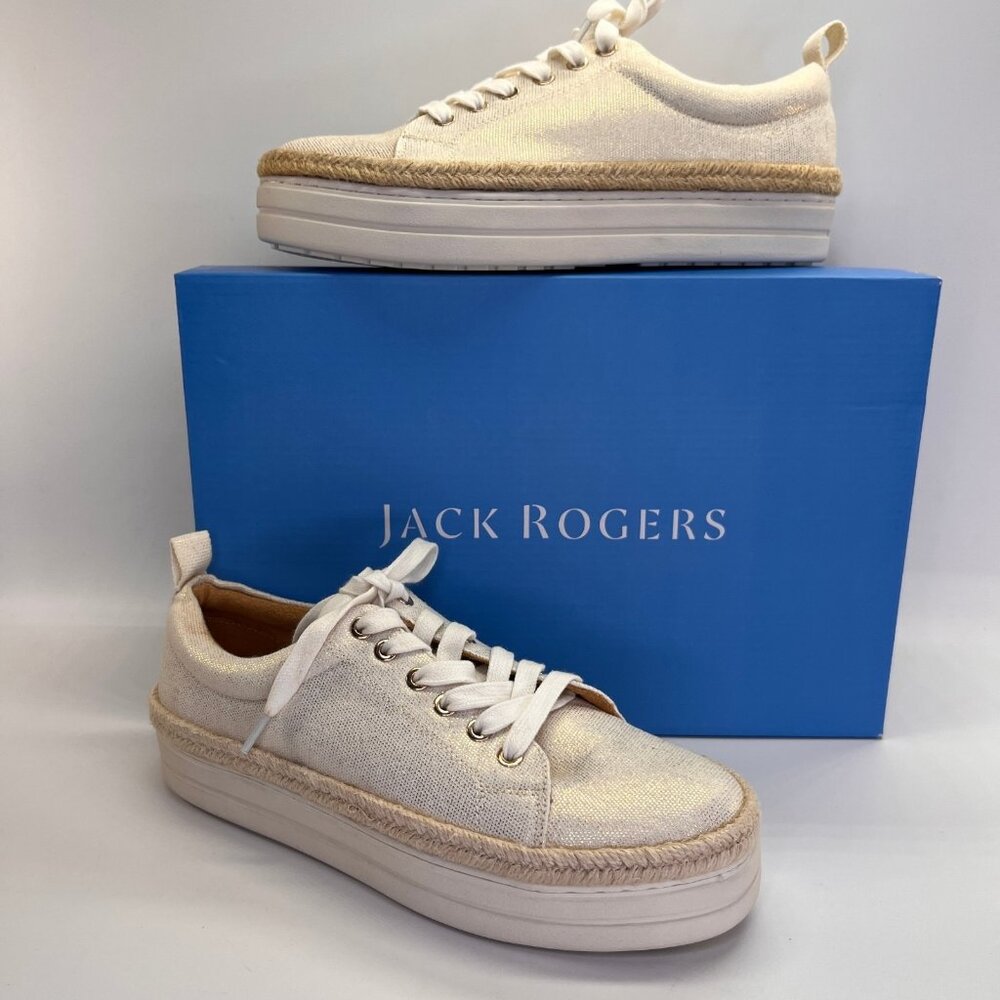 Jack Rogers Mia Platform Sneaker Size 8.5M White Gold Espadrille Style Casual
